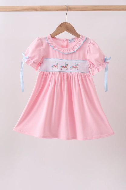 Pink carousel smocked ruffle dress