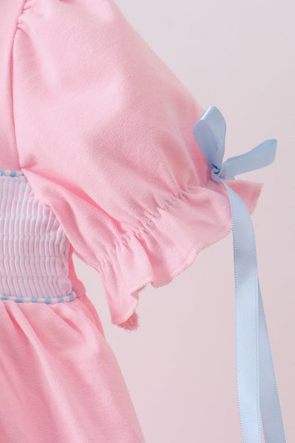 Pink carousel smocked ruffle dress