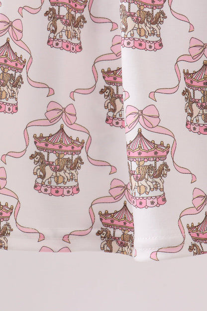 Pink carousel print ruffle shorts set