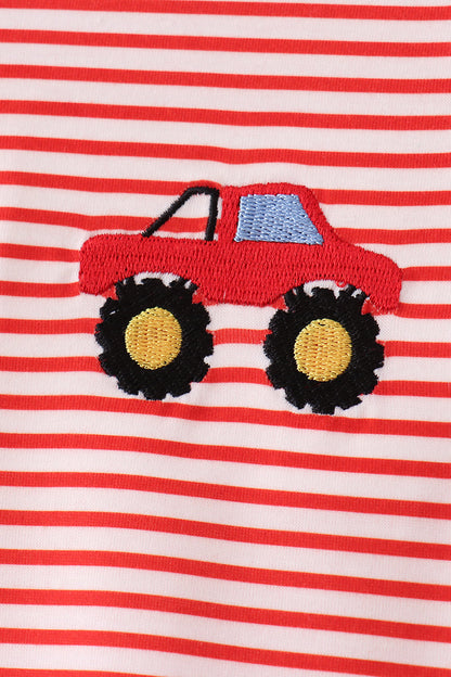 Red Stripe Car Embroidered Set