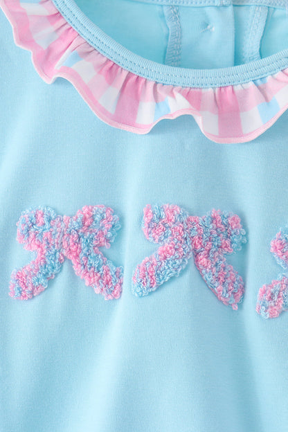Blue bow french knot ruffle bubble