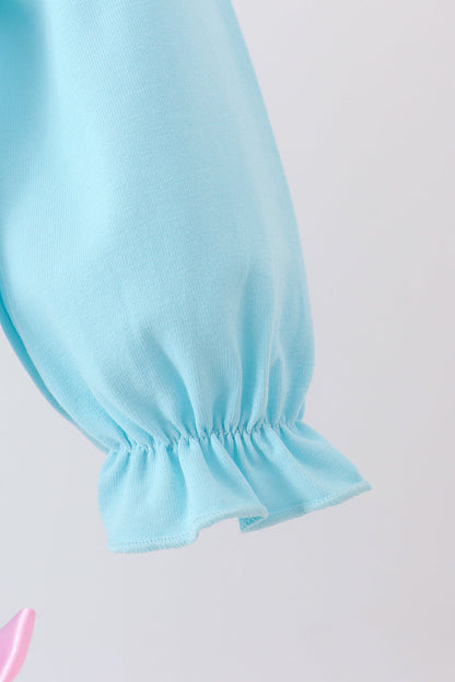 Blue bow french knot ruffle bubble
