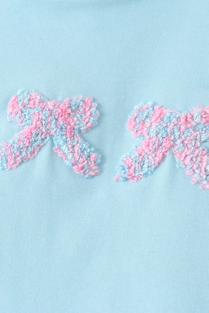 Blue bow french knot plaid skorts set