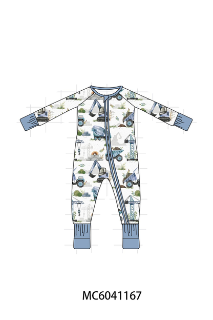 Blue Excavator Bamboo Romper