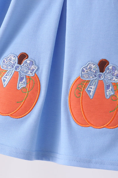 Blue pumpkin applique ruffle pants set