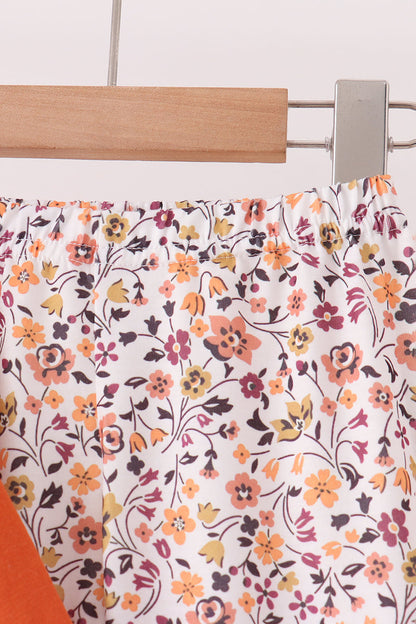 Orange Floral Bow Ruffle pants set