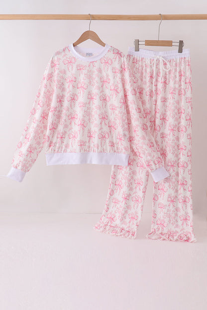 Pink bow floral print mom&me pants set