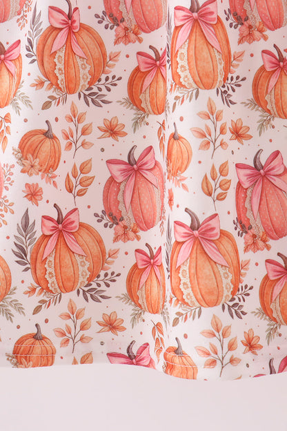 Orange Pumpkin Print Ruffle Dress