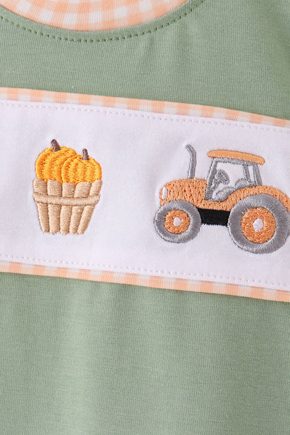 Green farm embroidery romper