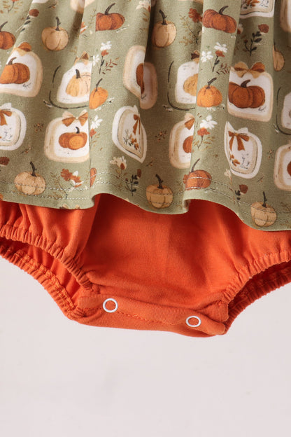 Vintage pumpkin smocked ruffle bubble