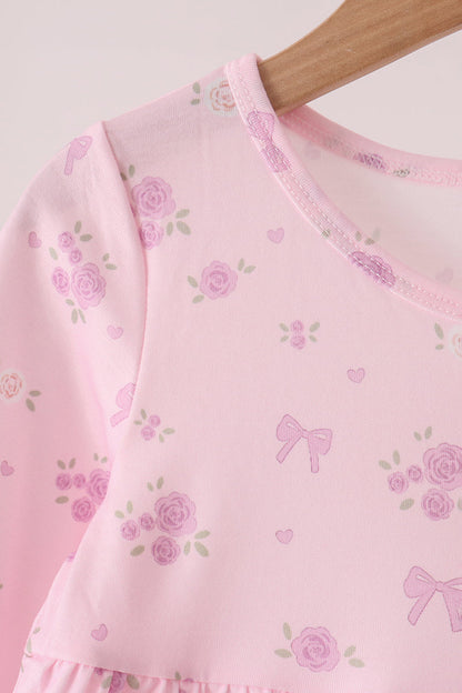 Pink floral bow ruffle dress