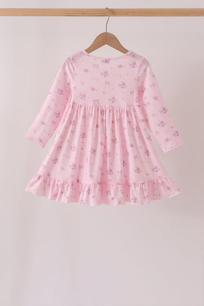 Pink floral bow ruffle dress