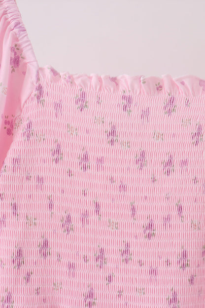 Pink Floral Bow Smocked mom dress