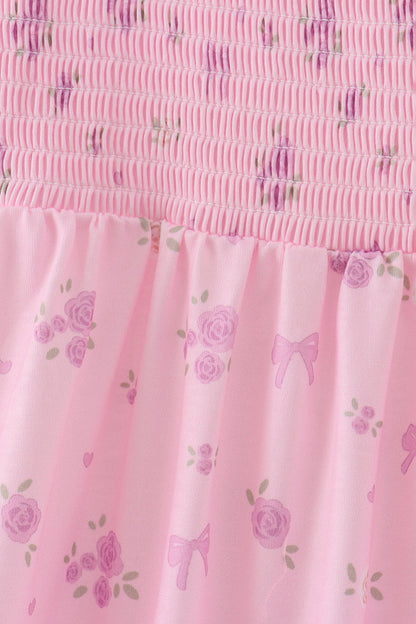 Pink Floral Bow Smocked mom dress