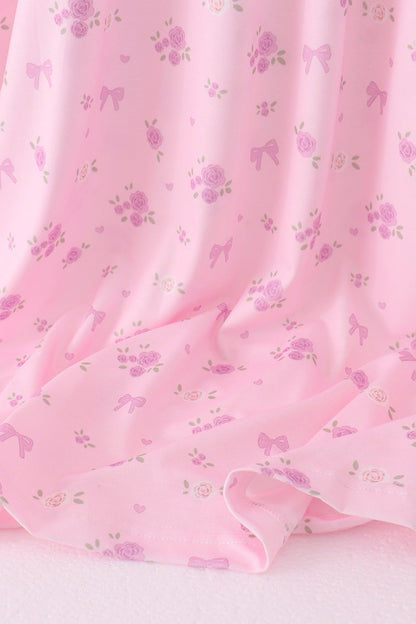 Pink Floral Bow Smocked mom dress