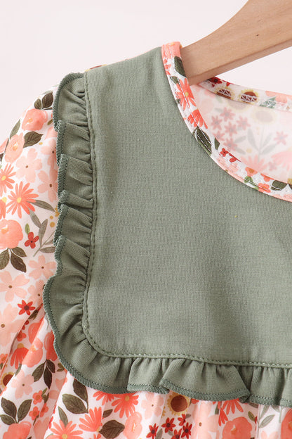 Green Floral Ruffle Dress