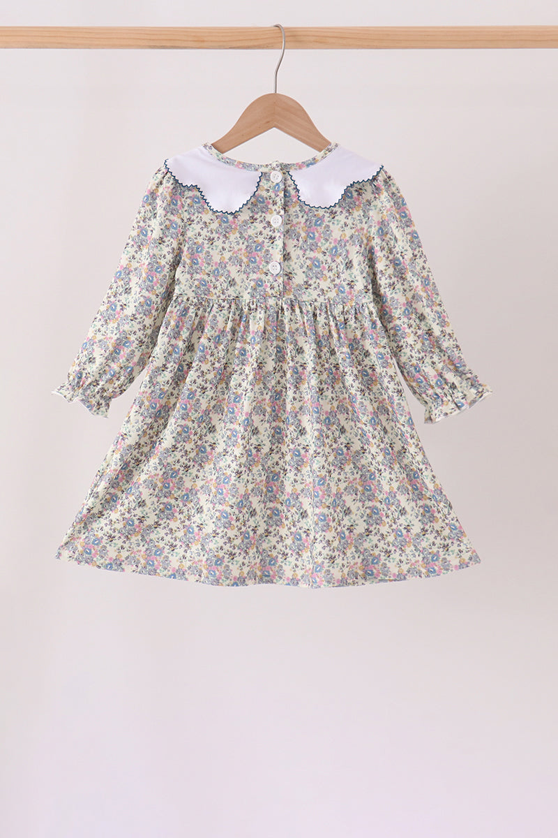Blue turkey embroidery dress