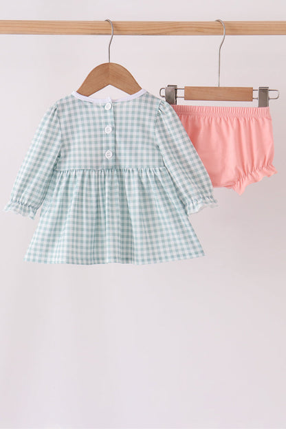 Sage Turkey Embroidery Ruffle Bloomer Set