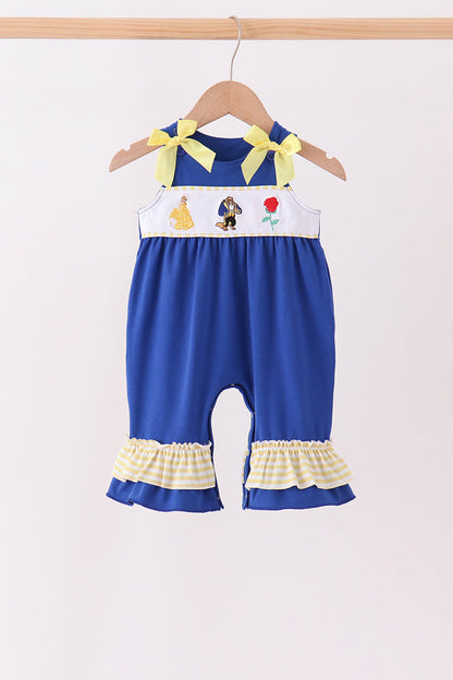 Royal Blue Character Embroidery Ruffle Romper