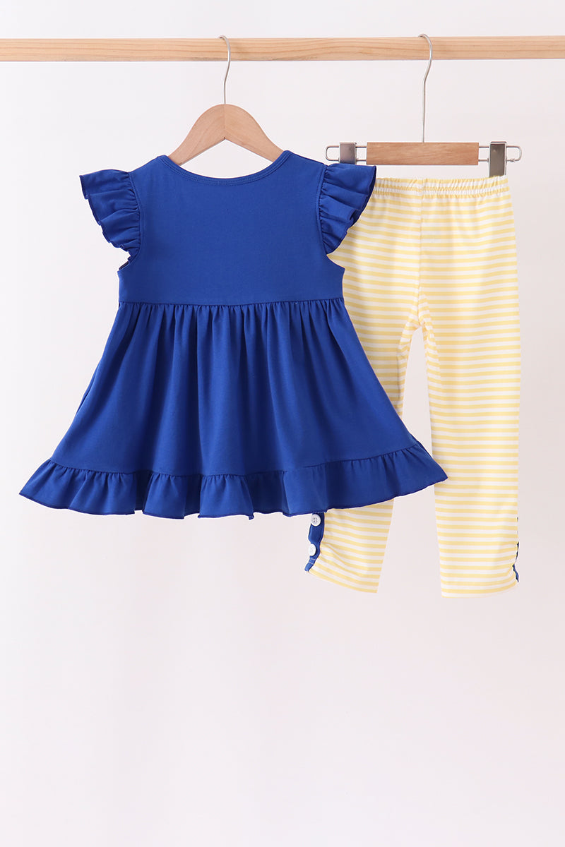 Royal Blue Character Embroidery Ruffle Pants