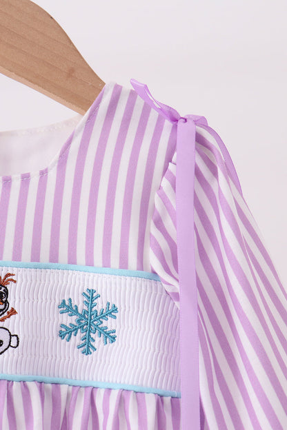 Purple Stripe Frozen Smocked Romper