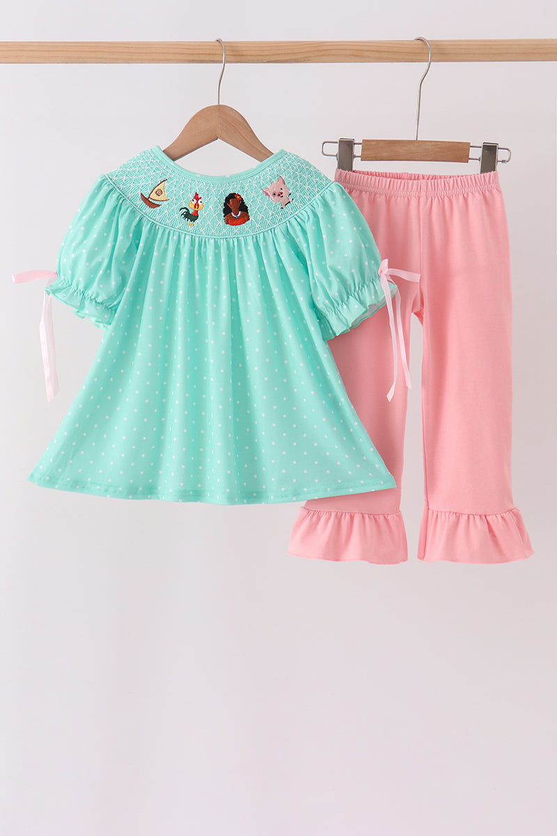 Green Character Smocked Ruffle Pants Set