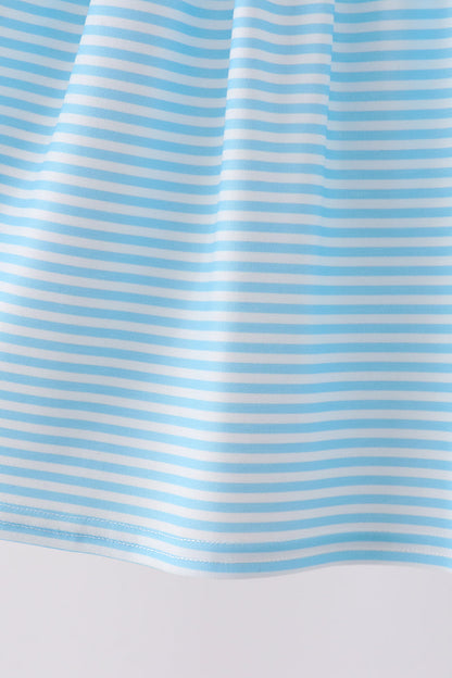 Blue Stripe Princess Embroidery Ruffle Dress