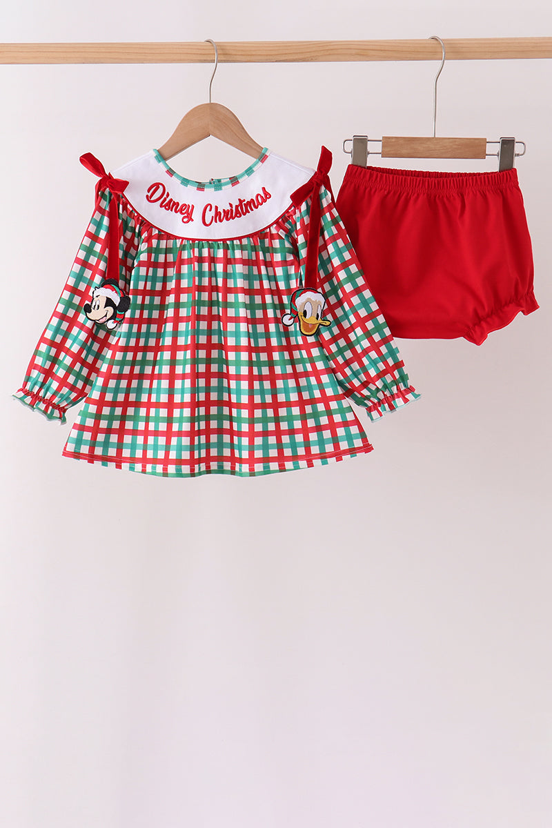 Red Character Embroidery Gingham Bloomer Set