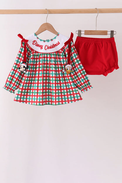 Red Character Embroidery Gingham Bloomer Set