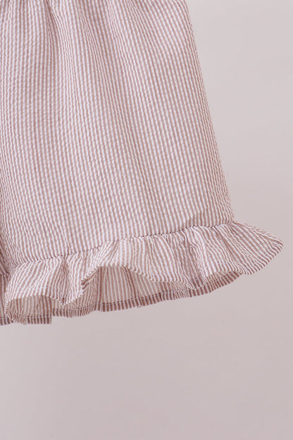Ivory shell embroidery ruffle shorts set