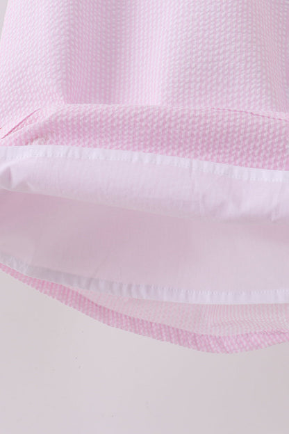 Pink stripe watermelon embroidery seersucker dress