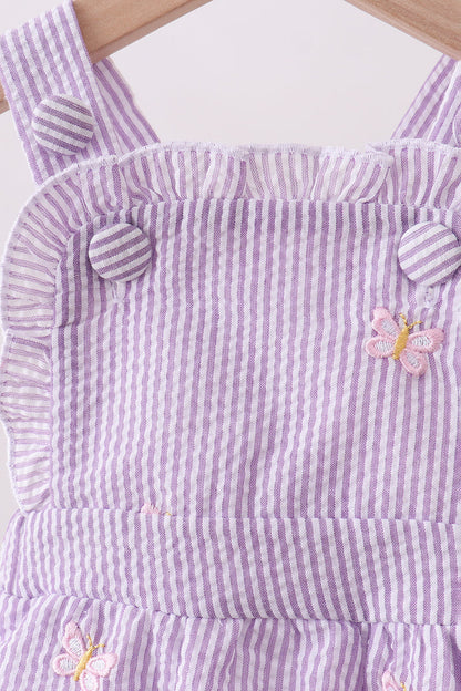 Purple seersucker butterfly embroidery ruffle bubble