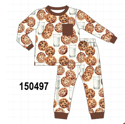 Brown Milk Cookie Print Pants Set