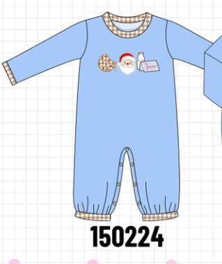 Blue Milk Cookies Embroidery Romper