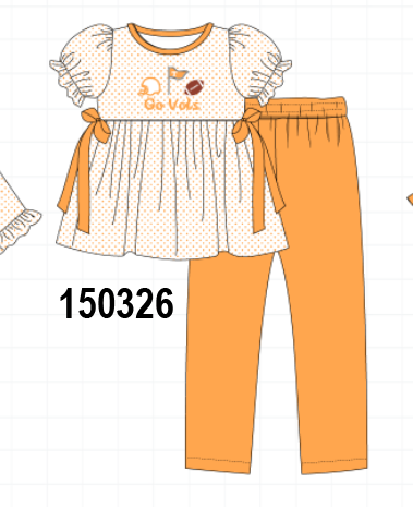 Orange Tennessee Go Vols Embroidery Bow Pants Set