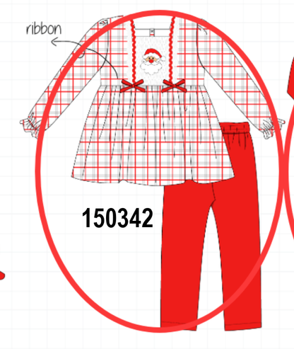 Red Plaid Santa Smocked Bow Pants Set