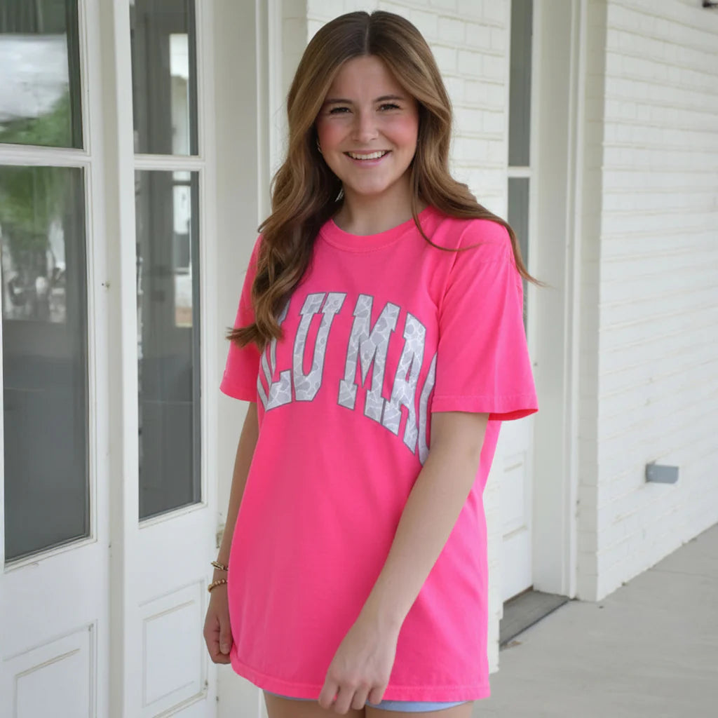 LULU MAC Camo Adult Neon Pink Comfort Colors Tee
